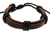 Image of Dark Brown Leather Cuff & Black Cord Wristband Bracelet
