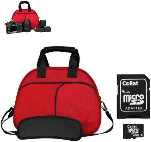 Red Carrying Case Shoulder Bag will easily hold your camera, lenses, grip, flash, and accessories for Sony Alpha A850 Canon Rebel T3i T2i EOS Rebel Xsi EOS 5D Mark II 50D Nikon D3100 D3000 D5100 D90 DX D5000 Pentax K-7 K-x Digital SLR Camera + Includes a 4GB Micro SD Card with SD Adaptor + eBigValue Determination Hand Strap Key Chain!