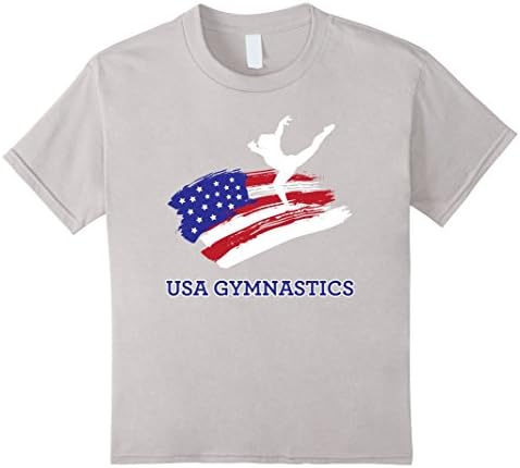 Kids Gymnastics USA American Flag T-Shirt Team Tumbling Shirt 6 Silver
