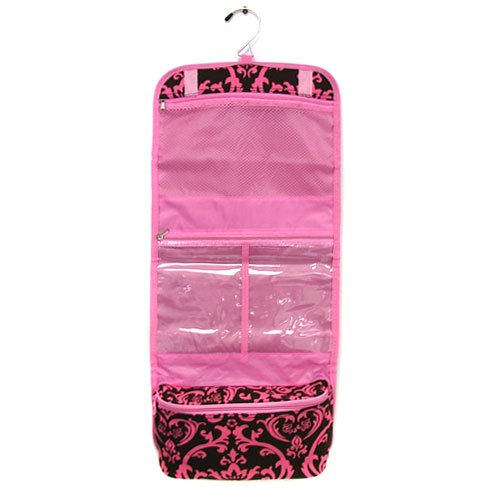 Best Price Pink Brown Damask Hanging Travel Toiletry Cosmetic Bag