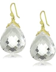 Gabrielle Sanchez 20x20mm Faceted Clear Quartz Drop with Medium Double Seed Earrings