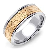 LUGUS 14K Two-Tone Gold Celtic Wedding Band Ring