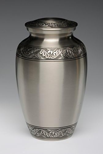 Theurnco Medallion Leaf Pewter Urn - Adult Size Urn can be ENGRAVED for an additional charge