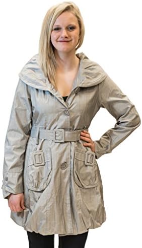 Sylc Camisa La Fashion Boutique Clothing Button Up Trench Coat Silver (Large)