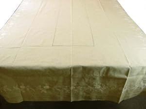 Oatmeal & White Hand Embroidered hemstitched banquet tablecloth