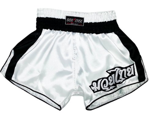 Boxsense BXSRTO-002 White Retro Muay Thai Kick Boxing Shorts