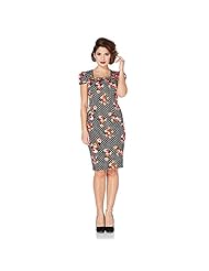 Belted Vintage Square Neck Short Sleeves Polka Dot Print Cotton/Elastane  Dress