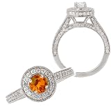 14k Chatham cultured 5mm round padparadscha color #3 engagement ring with natural diamonds