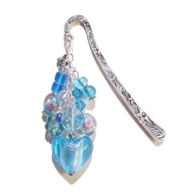 Tibetan Silver Aqua Blue Heart Cluster Bookmark