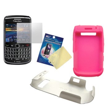 Pink Silicone Case w/ White Hard Cover & LCD Screen Guard / Protector for BlackBerry Bold 9700 / 9780