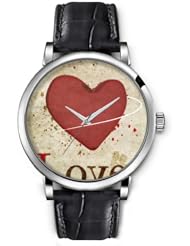 SPRAWL Aanalog Fashion Series Silver Ladies Watches of Genuine Black Leather Strap,Unique Wrist Watch for Women Girls Designed with Heart