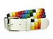 Snap On Punk Rock Rainbow Star Studded Checker Board Pattern Leather White Belt