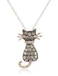 XPY 14k Rose Gold Brown Diamond Cat Pendant (1/3 cttw), 18"
