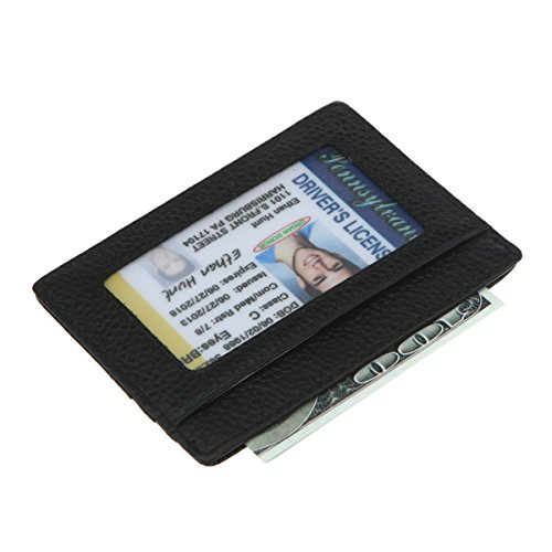 DEEZOMO Handmade Genuine Leather Unisex Slim Super Thin Card Holder With ID Card Window