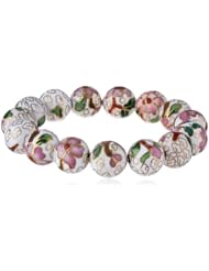 14mm White Cloisonne Stretch Bracelet, 7.5"