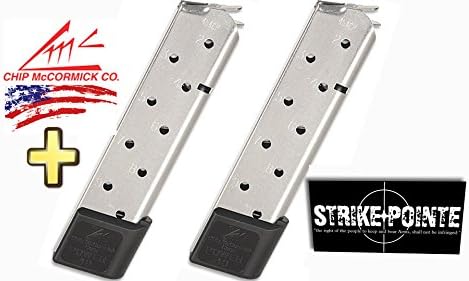 CHIP McCormick Custom 2 PACK POWERMAG+ 10 (Aluminum follower Safe Version) 1911 45acp "Authentic" Stainless Steel USA (Includes Strike Pointe 2nd Amend sticker)