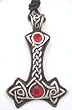 Red Rhinestone Celtic Thor's Hammer Pewter Pendant