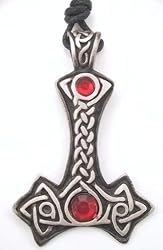 Red Rhinestone Celtic Thor's Hammer Pewter Pendant