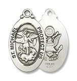Sterling Silver St. Michael US Army the Archangel Medal Pendant Military Armed Forces with 24 Stainless Chain in Gift Box