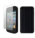 MaryCom HOT TIRE Silikon Case PREMIUM QUALITÄT Weichschale Hülle Tasche für Apple iPhone 4G HD in Schwarz mit Reifenprofil 32GB, 64GB + Gratis Displayschutzfolie / Silicon Tire G4