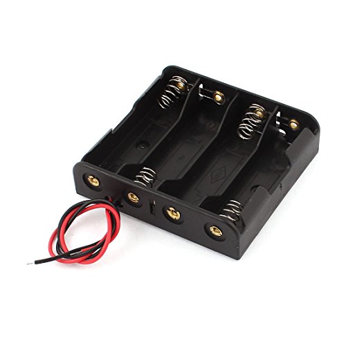 Two-Wires Black Plastic Battery Holder for 4 x 1.5V AA Size Batteries