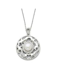 Sterling Silver Cultured Pearl & CZ Eye Of The Beholder 18in Necklace