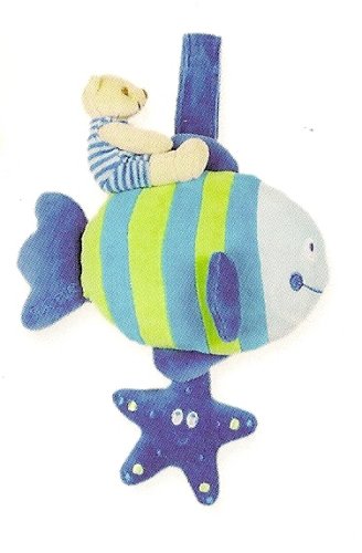 Blue Fish Baby Pull String Musical Soft Toy. Wind-up Lullaby Crib Toy. Sea Collection.