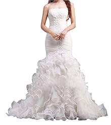 Strapless Organza/Satin Lace-Up Mermaid Sleeveless Wedding Party Dress 