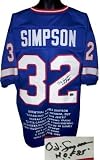OJ Simpson Autographed/Hand Signed Buffalo Bills Blue Prostyle Stat Jersey HOF 85