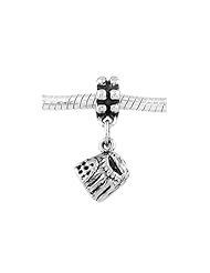 Sterling Silver Three Dimensional Baseball Glove Dangle Bead Charm