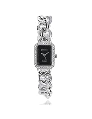 GP by Brinley Co. Womens Cubic Zirconia Silvertone Chain Black Face Watch