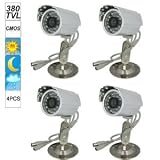 SecurityIng – 4 Pack, Silver Color Mini 380TVL Night Vision 3.6mm Lens Indoor Outdoor Waterproof Bullet CCTV Security Camera with CMOS CDS Image Sensor, IP66 Waterproof Level, 24 Pcs IR LEDs Video Surveillance Camera: cctv camera outdoor