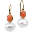 14K Yellow Gold Paspaley South Sea Cultured Pearl and Coral Earrings - 11.00mm