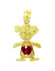 Baby Girl CZ Red Heart Birthstone 10K Yellow Gold Charm