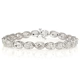 10k White Gold Oval Cut White Topaz Bracelet, 7"