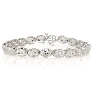 10k White Gold Oval Cut White Topaz Bracelet, 7 by