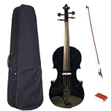 ViolinSmart 4/4 Full Size Student Violin w/Bow, Case, and Rosin - Solid Black
