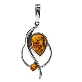 Certified Genuine Amber and Sterling Silver Tear-drop Pendant
