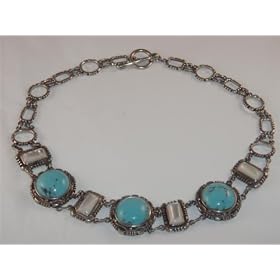 Native American Turquoise & Mother of Pearl Sterling Silver Necklace -... by American Pearl Jewelers