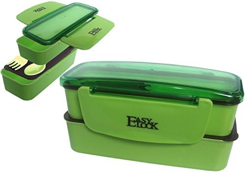Ieasylock Leak Proof Containers - 100% Food Safe Bento Box Lunch Boxes 2-Tiers Stackable Microwave and Dishwasher Lunch Boxes Perfect for Work,School-Green