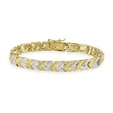 18K Gold over Sterling Silver Diamond Accent Two-Tone Chevron Link Bracelet