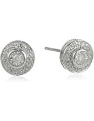 DiAura Rhodium Plated Sterling Silver Diamond-Accent Round Stud Earrings