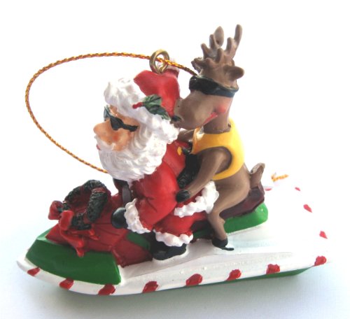 Christmas Ornament Santa Riding a Jet Ski with a Reindeer Christmas Ornament Santa Riding a Jet Ski with a Reindeer