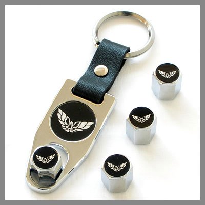 Pontiac Trans Am Black Logo Tire Valve Caps with Wrench Key Chain