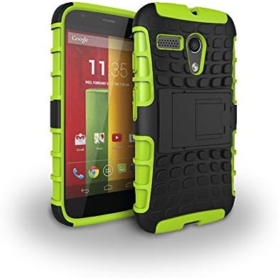 Moto G 1st Generation Case, Hongqing Shop 2 in 1 Dual Layer Drop Protection Design, Black PC Hard Back Cover Combine Multi-color Option TPU Soft Middle Bumper Premium Slim Fit Impact Resistant Protective Armor Rugged Hard Case, Tire Series Armor Defender Protective Tough Dual Layer Protection Case ONLY for Moto G 1st (Gen.) (Green)