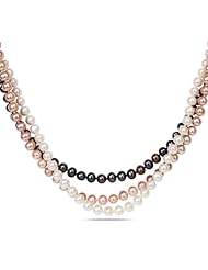 Silver Freshwater Multi-color Pearl Set of Three Strand Necklace (18", 6.5-7.0mm)