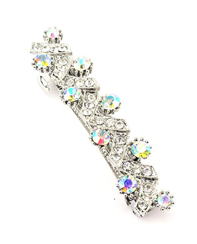 Women's Rhinestone Metal Hair Barrette Clip Hair Pin Antique Silver IMB2151
