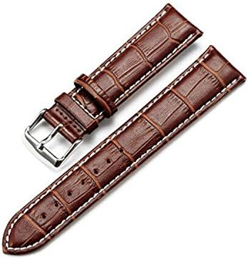 Unisex Brown Replacement Watch Strap Alligator Grain Genuine Leather with White Stitching 18mm