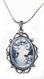 Beautiful Antiqued Cameo Charm Necklace with Gray Crystal Accents Hematite/Black Finish Comes Gift Boxed
