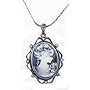 Beautiful Antiqued Cameo Charm Necklace with Gray Crystal Accents Hematite/Black Finish Comes Gift Boxed